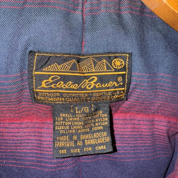 Vintage 90s Eddie Bauer Premium Goose Down Coat Mens Red W Brown Corduroy Collar - Picture 3 of 9